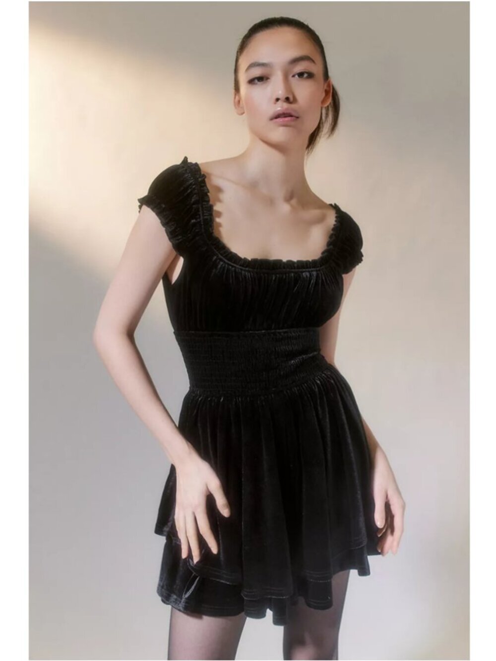 Urban Outfitters Rosie Velvet Smocked Romper